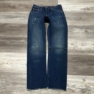 Levis 501 Faded Blue Womens 25x28 Button Fly‎ Frayed Hem Straight Jeans Red Tab